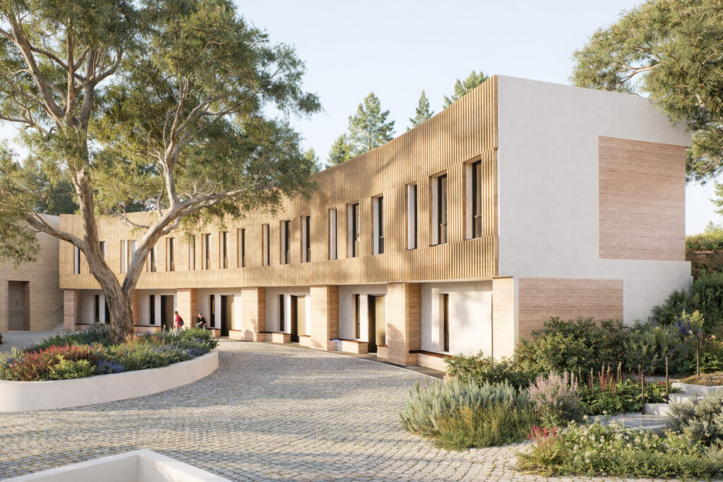 רחבת פעילות חיצונית עם ספסלי בזלת ועיצוב טבעי